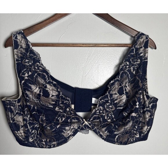 Cacique Unlined Plunge Bra Underwire Navy Lace Size 44DDD - Picture 1 of 16